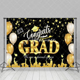 Aperturee - Congrats Black Gold Stars Caps Graduation Backdrop